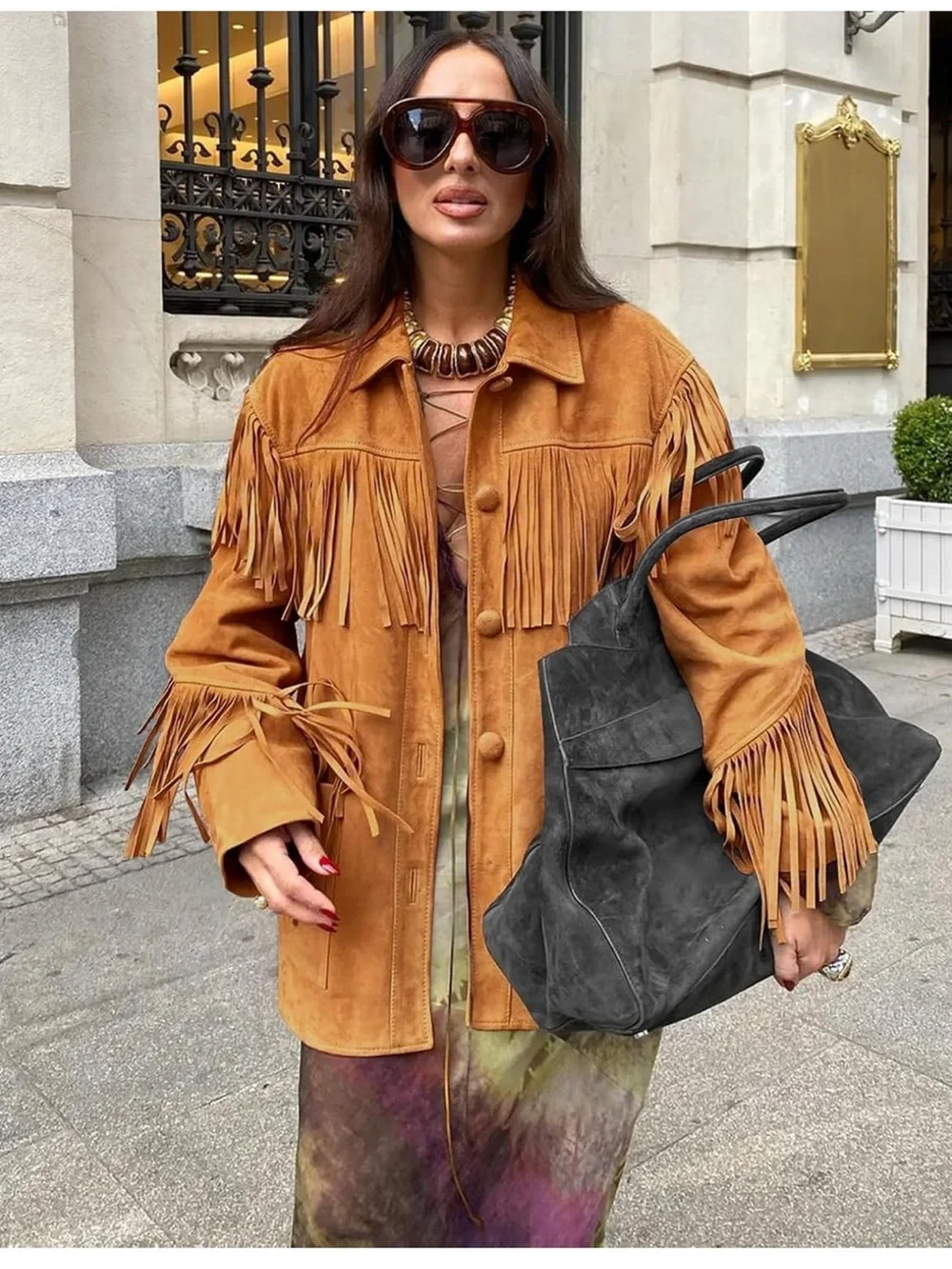 Fringe Suede Jacket in Tan - Women's Boho Coat